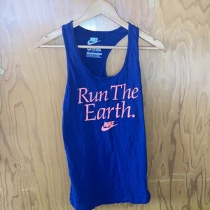 👟🏃🏿NIKE Run The Earth Blue Bodybuilder Size Medium Tank Top Vintage 🏃🏼‍♀️🌴